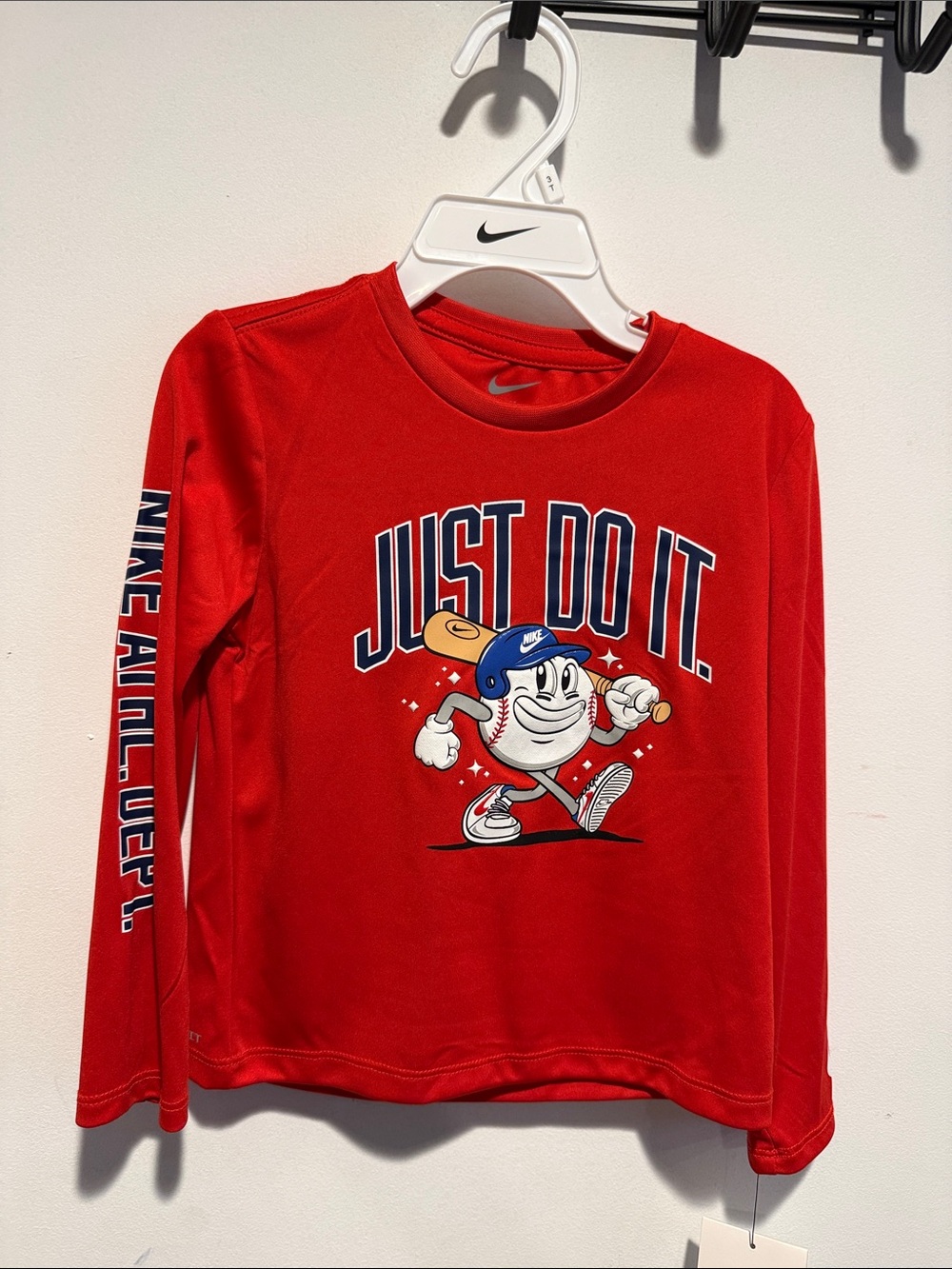 Nike Red Long-Sleeve Kids' 'Just Do It.' Baseball Graphic Tee